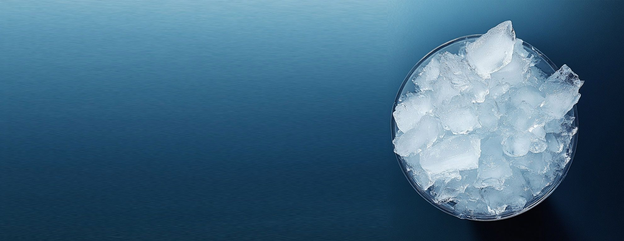 Recipiente de cristal con hielo triturado